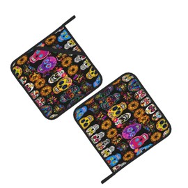 2 Rose Skull Print Pot Holder 8 in X 8 in Kitchen Pot Holders Grilling,Handling Hot Pans