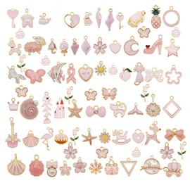 Julie Wang 30pcs Mixed Enamel Pink Charms Pendants for Women Jewelry Making Bulk Necklace Earrings Bracelet Craft DIY Findings