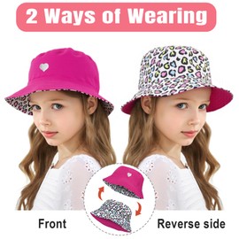 HONGTEYA Kids Sun Hat UPF 50+ Double Side Bucket Hats for Boys Girls Summer Sun Protection Wide Brim Unisex Beach Outdoor Rose Red