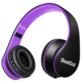 BESTGOT Kids Headphones BG6002 Children Headphones for Kids Boys Adult with Microphone Volume Control Foldable Headset with 3.5mm Plug Removable Cord (Black/Purple)