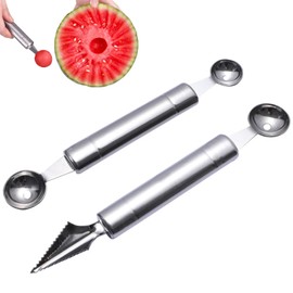 2 Stück Fruchtschnitzwerkzeug Melonenlöffel,Obstschnitzwerkzeuge, 2 in 1 Fruchtschnitzmesser,Kugelausstecher Und Schnitzwerkzeug, Melonenlöffel Kugelausstecher Doppelzweck,Für Salate Eiscreme Obst
