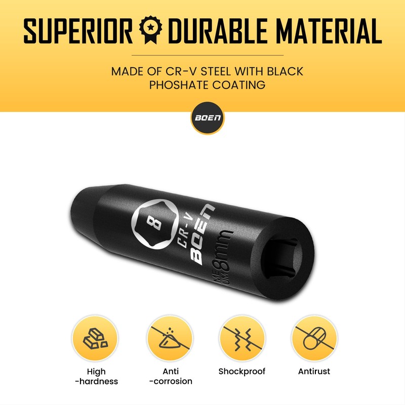 BOEN 3/8" Drive Deep Impact Sockets, Premium Impact Socket, 8mm