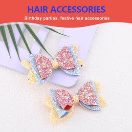 Cute Bow Hair Clips for Girls Glittering Bow Barrettes Hairpin Bowknot Ribbon Alligator Clips Birthday Party Hair Accessories Princess Costumes 2 PCS