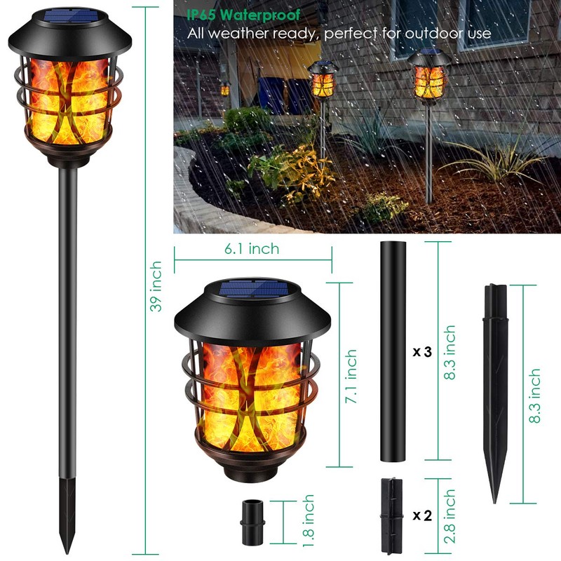 TomCare Solar Metal Flickering Flame Torches Waterproof Outdoor Heavy Duty