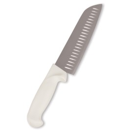 Crestware 7-Inch Santoku Granton Knife, High Carbon German Steel with White Handle, 12-Pack