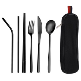 7 Piece Portable Cutlery, Stainless Steel Cutlery, Reusable, Multifunctional Cutlery Set for Work, School, Camping