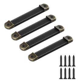 SYDARSYN Pack of 4 Leather Handles, Furniture Handles, Antique Cupboard Handle, Door Handle, Handmade Leather Drawer Handle, Chest of Drawers, Cabinet Knobs, Furniture Kitchen Pulls Knobs, 96 mm