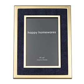 Happy Homewares Modern Brushed Gold Metal and Navy Midnight Blue Velvet Fabric 4x6 Picture Frame| Portrait or Landscape and Table or Wall Mounting