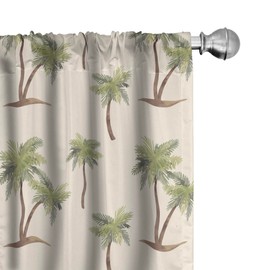 Ambesonne Hawaii Window Curtains Pack of 2, Repetitive Jungle Trees Pattern Hand Drawn Pastel Tropical Palms, Lightweight Set with Rod Pocket, 4 Panels of - 28" x 63", Cream Cocoa and Khaki