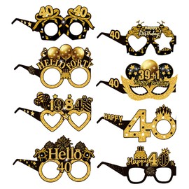 KyeeaDIY Birthday Glasses, Glasses, Set of 8, 40/50/60 Years Old, For Party, Birthday Party, Decoration, Party Glasses, Funny, Photo Props, Cosplay Glasses, Decoration Supplies, Photography Tools