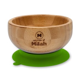 Milah Bamboo Suction Bowl for Kids – Safe, Sturdy I Non-Toxic I Ideal for Baby-Led Self-Weaning (Green)