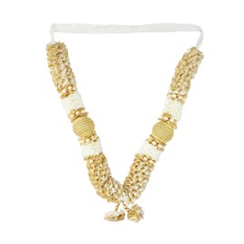 Mala Artificial Flowers Ribbon Garland Haar Large Mala for Idol-Mala for God, Pooja Sringar Articles Ornament for Multipurpose Indian Traditional Festival Ganesha Decoration (Size:-20")(White)