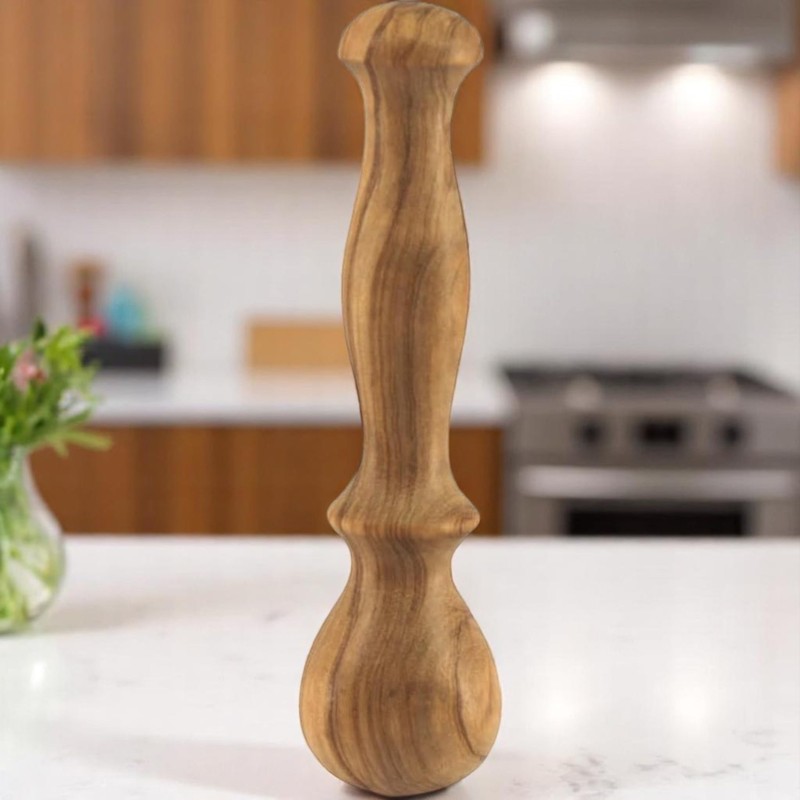Rustic Olive Wood Pestle with Ergonomic Handle 14cm