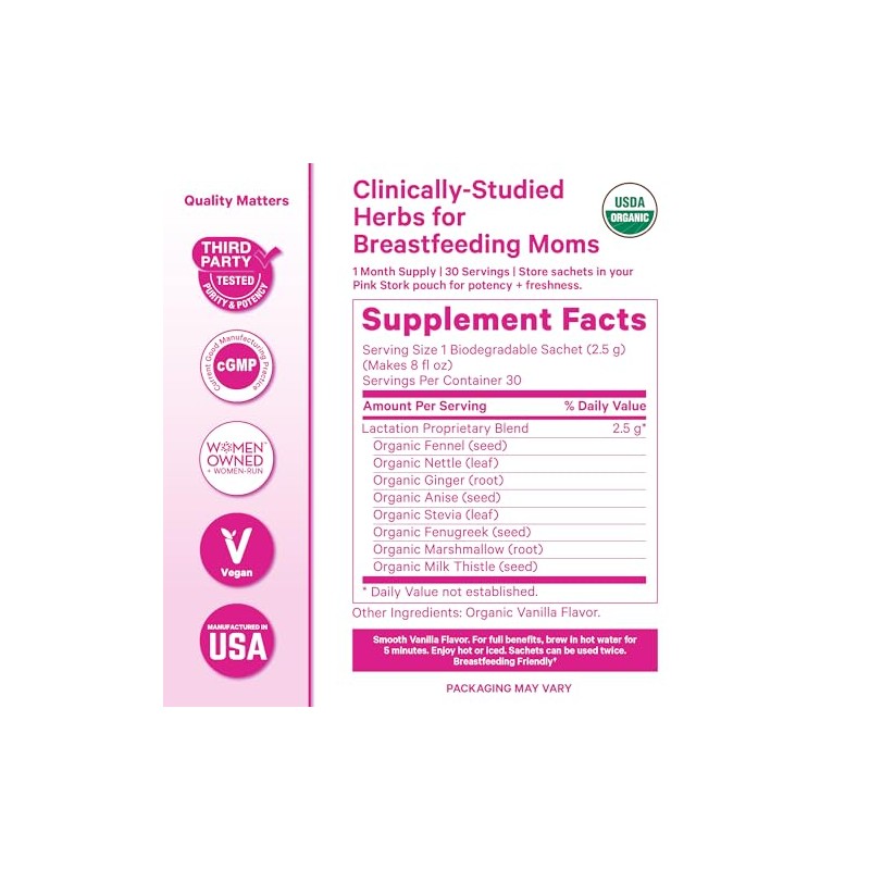 Pink Stork Lactation Smooth Vanilla Nursing Support Tea -Organic Loose
