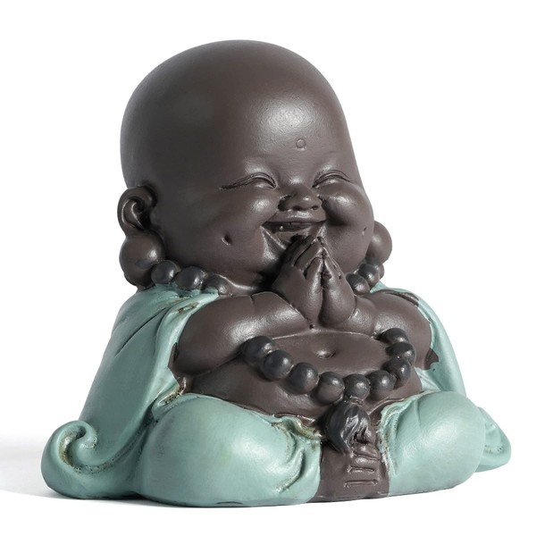 JUJOYBD Small Laughing Buddha, Cute Monk Statue, Ceramic Ornaments Figure, Gift Decoration, Praying Buddha
