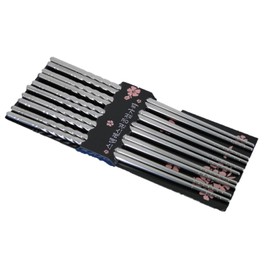 TEMO 5 Pairs Spiral Stainless Steel Chopstick Dish Wash Safe 10 pc Asian Kitchen Gc