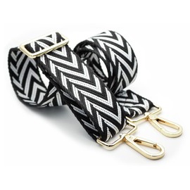 CRAFTMEMORE Shoulder Strap Adjustable Bag Handle Crossbody Nylon Belt Replacement JK01 (Black+White, Gold Clasp)