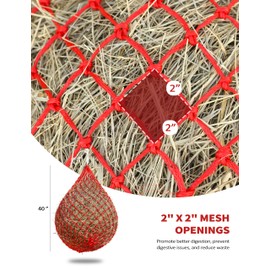 Harrison Howard Durable Roomy Slow Feed Hay Net for Horses with 2"x2" Mesh Holes Goat Feeder Red