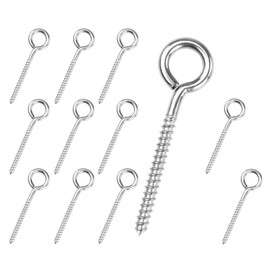 Fugedox 12Pcs 3.5Inch M6 Heavy Duty 304 Stainless Steel Eye Screws, Rust-Resistant Self Tapping Eyelet Screw in Eye Bolt for Wood, Securing Cables Wires, Indoor & Outdoor