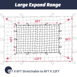 Cargo Net for Truck Pickup 4'x6' Stretches to 8'x12' Heavy Duty Truck Bed Cargo Net 12 Tangle-Free Clip Carabiners and 1 Storage Bag Small 4" x 4" Mesh Universal Car Organizer Net for Large Loads