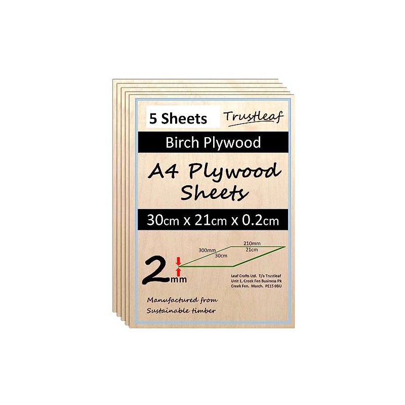 2mm A4 Approx Birch Ply Sheets 210mm x 300mm (Pack