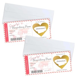 2 PCS Pink Boarding Pass Scratch Card Reveal,Surprise Holiday Reveal Card with Envelope and Heart,Scratch Card Reveal for Vacation Announcements,Honeymoon Gifts,Bucket List Adventures