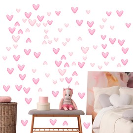 Girls Wall Stickers for Bedroom, 80pcs Pink Heart Shape Wall Stickers Odourless Cute Kids Living Room Baby Nursery Decor Stickers 8 Sheets