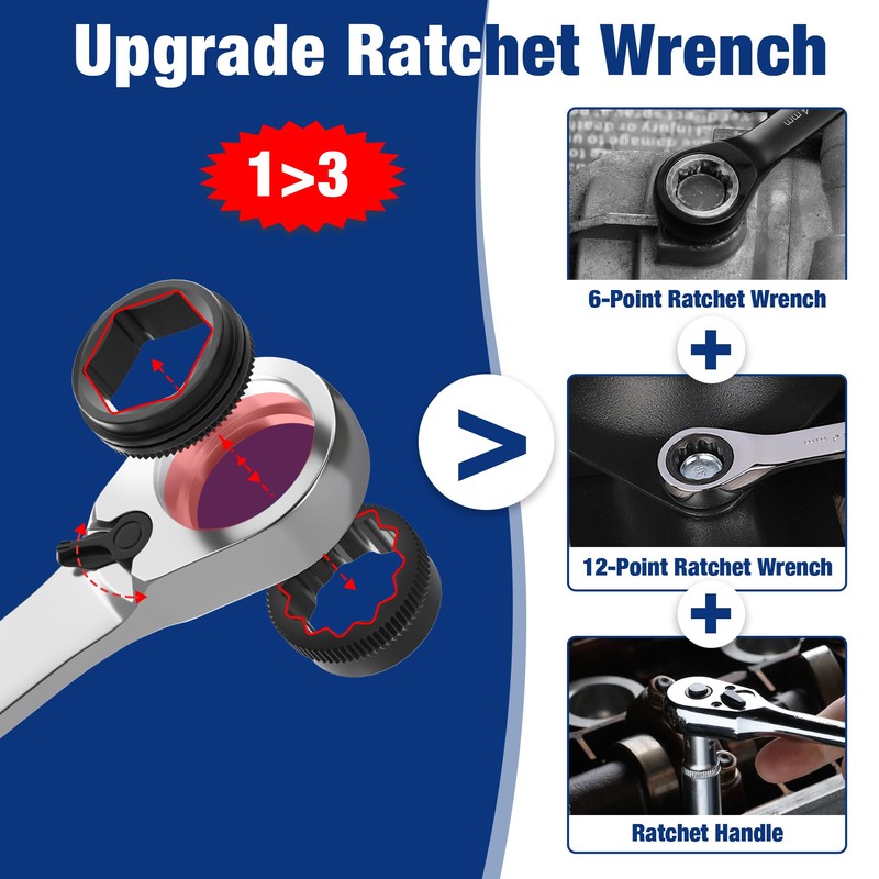 WORKPRO 7-Piece 3-in-1 Reversible Ratchet Wrench Set, SAE 5/16" to
