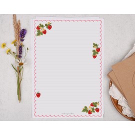Making Meadows A4 Lined Letter Writing Paper Set (20 Sheets & 10 envelopes) Scalloped Border Strawberry Writing Paper Design On Penpal Letter Paper Stationery Set