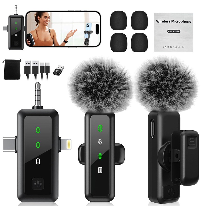 GARUISKY 3 en 1 Microfono Inalambrico de Solapa 2 Pack