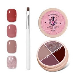 ArtiClaws 4 Colors Solid Nail Gel Set Pudding Cream Gel Nail Polish Set LED UV for Beginner DIY Home with Brushes, Smoky Pink Bean Paste, 22