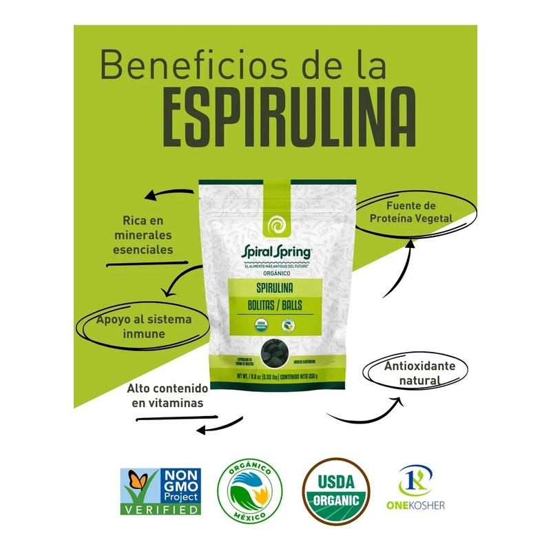 Alga Spirulina Máxima Orgánica Pack 5 Bolsas Con 500 Bolitas