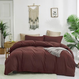 KAREVER Brick Red Comforter Set Queen Clay Rust Red Color Bedding Set 3 PCs Brown Marsala Color Women Rust Red Blanket Set Solid Brick Red Comforter Set Queen Size Breathable Soft Bed Comforter Set