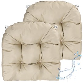 zen shi fu Outdoor Chair Cushions, Set of 2 Waterproof Thick Foam with Adjustable Straps, Fade Proof Sun Resistant for Wicker Patio Chair Furniture Seat (Kahaki, 19x19x5 inch (Pack of 2))