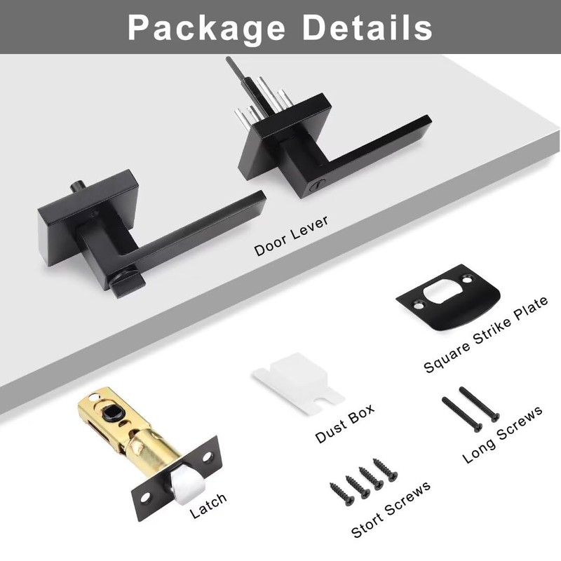 NIZADO 6 Pack Black Privacy Lever Door Hardware, Square Bath