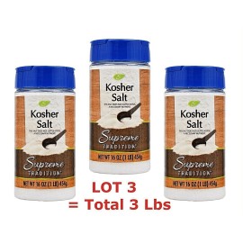 Supreme Tradition ( LOT 3 = 3 Lbs ) Supreme Tradition Kosher Salt (No Iodide) 16 oz Each