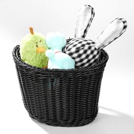 Woven Plastic Bicycle Basket with 2 Adjustable Leather Straps, Handwoven Front Handlebar Storage Basket, Bicycle Accessories for Kids and Adults