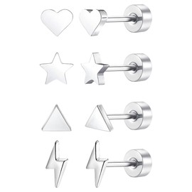 KASFREE Titanium Flat Back Earrings for Women Helix Earrings for Women Flat Back Earrings for Cartilage Screw Back Earrings for Women (Set 1)
