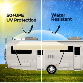 SunWave- RV Awning Fabric Replacement | RV Electric Awning Fabric Replacement | Premium Vinyl RV Canopy | Awning Replacement (18', Camel Fade)
