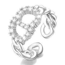 Chritice Women's Gold Rings, Women's Silver 925 Ring, Adjustable Women's Golden Rings, Gold-Plated Open Ring with Cubic Zirconia, Gift for Women Jewellery, Silver