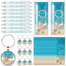 30 Pcs Starfish Story Gifts Bulk Beach Pens Keychains You Make a Difference Ballpoint Pens Thank You Gifts with Cards for Employee Teachers Housekeeping Appreciation Office School Supplies