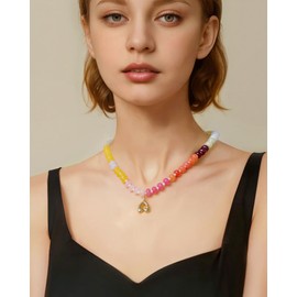 ASDIIT Initial Pendant Necklaces for Women, Boho Natural Stone Beaded Necklace, Bubble Gold Letter Beads Charm Necklace, Trendy Beach Summer Colorful Jewelry Gift, Gold Plated, natural stone