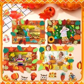Ferraycle 232 Pcs Fall DIY Picture Frames Craft Kit Fall Felt Photo Frames with Leaves Pumpkin Thanksgiving Crafts with Foam Stickers for Autumn Party Favor(Multi Color,Classical)