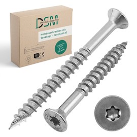 DSM - A2 Stainless Steel Wood Screws - 8 x 120mm - TX40 Countersunk Screws - Under-Head Reinforced with Milling Ribs and Cut Tip - Cutting Notch - ETA Approved Chipboard Screws - Pack of 10