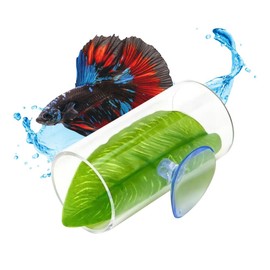 Betta Fish Acrylic Tube Tunnel, 1 Piece Betta Fish Tunnel Toy with Betta Leaf Underlay, Hollow Design for Better Observation of Betta Fish