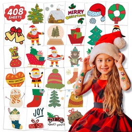 EMOME 408 PCS Individually Wrapped Christmas Tattoos for Kids, Christmas Stocking Stuffers Party Favors Supplies Decorations for Kids, Christmas Temporary Tattoo Stickers for Kids Boys Girls