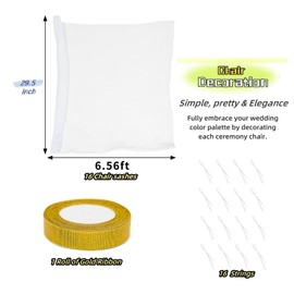 YTWM Wedding Chair Sashes Decorations Aisle Deco for Wedding Ceremony, Set of 16 with Gold Ribbons, Party Reception Floral Arrangement Banquet Outdoor Church Pew Decor