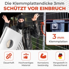 Qualinos 50 x clamping plates, 30 x 26 x 3 mm, high-quality attachment for double rod mat fence, stainless steel 1.4301, burglary protection, made in Germany. Double rod mat fence attachment