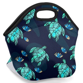Insulated Neoprene Lunch Bag for Women Men Kids Teal Turtle Ocean Animal Nautical Floral Lunch Box Reusable Small Lunch Tote Bag Cooler Bag for School Work Picnic
