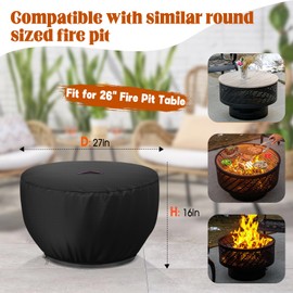 Agustone - Funda redonda para hoguera de 26 pulgadas, cubierta impermeable para barbacoa, cubierta impermeable para exteriores, 27 pulgadas de profundidad x 16 pulgadas de alto